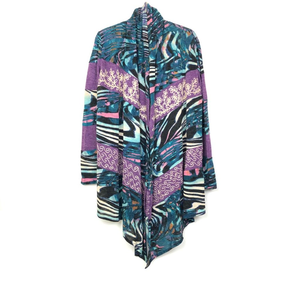 Vintage Sacred Threads Pieced Open Front Waterfall Sweater